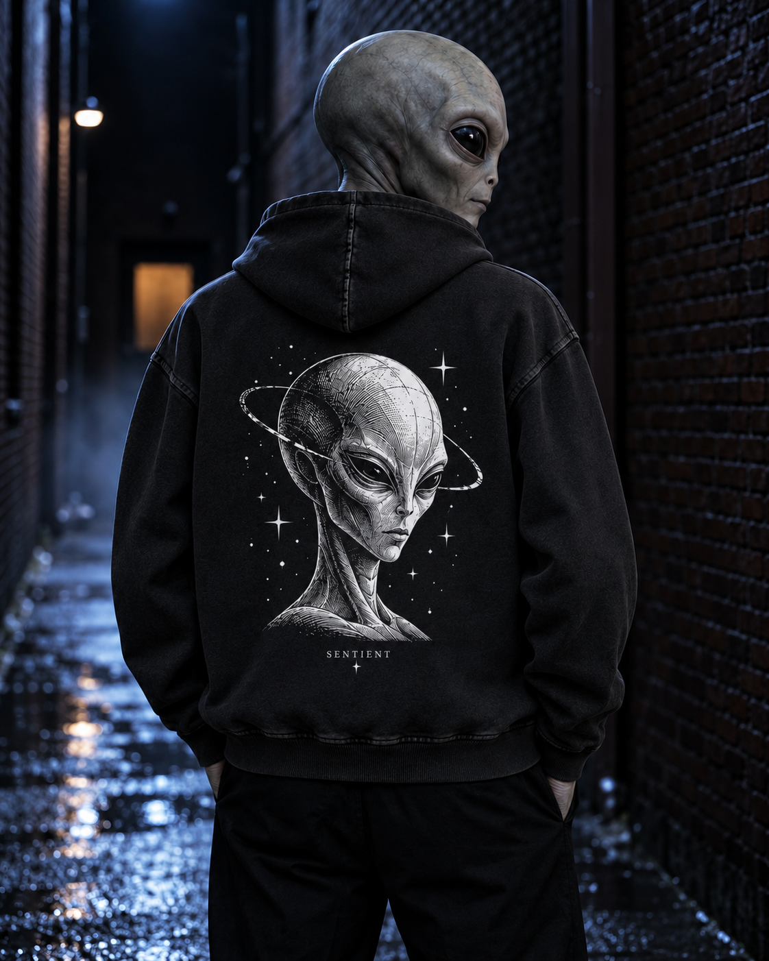 An alien wearing Disclosure Original Hoodie — back artwork